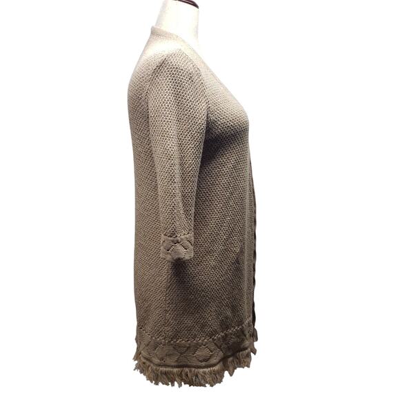 Natural Reflections Open Knit Cardigan Size XL Oatmeal Fringe Cabin Style Y2K - Picture 2 of 8
